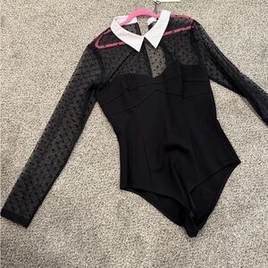 Fleur du Mal Black Bodysuit with White Collar